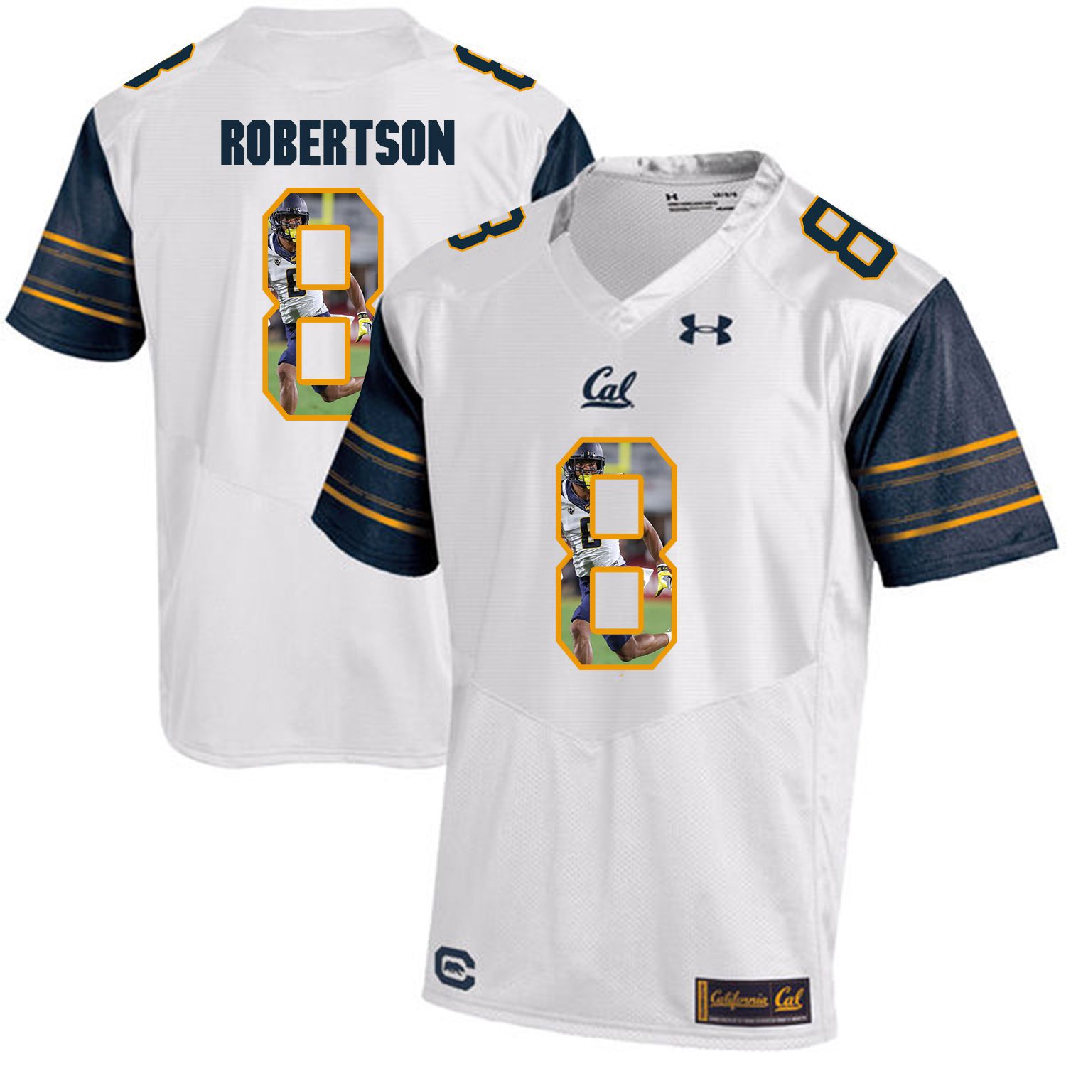 Men California Golden Bears #8 Demetris Robertson White Customized NCAA Jerseys